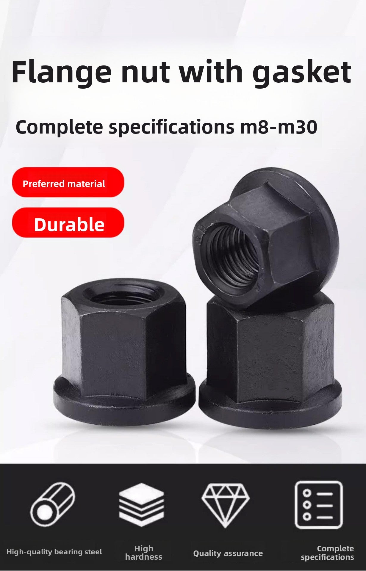 Injection molding consumables Injection molding spare parts Flange nut with pad Heightened hexagon with spacer Mold pressure plate nut M8M10M12M14M16M20M22M24 Size can be customized
